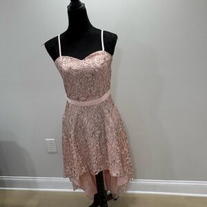 SHEIN Blush Floral Lace High-Low Dress